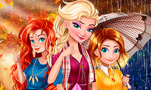 Игра для девочек: Осенняя одевалка Эльзы, Анны и Мериды