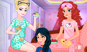 Игра: Пижамная вечеринка Эльзы, Мериды и Жасмин