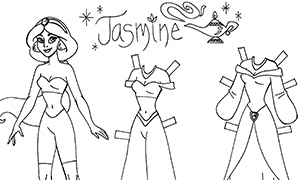 Бумажная кукла принцессы Жасмин - раскраска