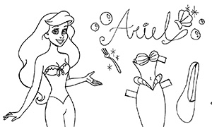 Бумажная кукла - раскраска с русалочкой Ариэль