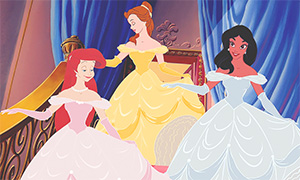 Принцессы Белль, Жасмин и Ариэль в мультфильмах друг друга