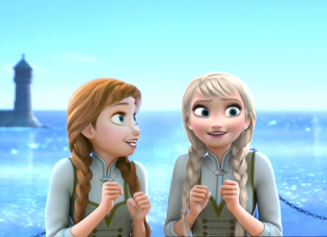 Эльза и Анна с одинаковыми прическами и в одинаковых нарядах