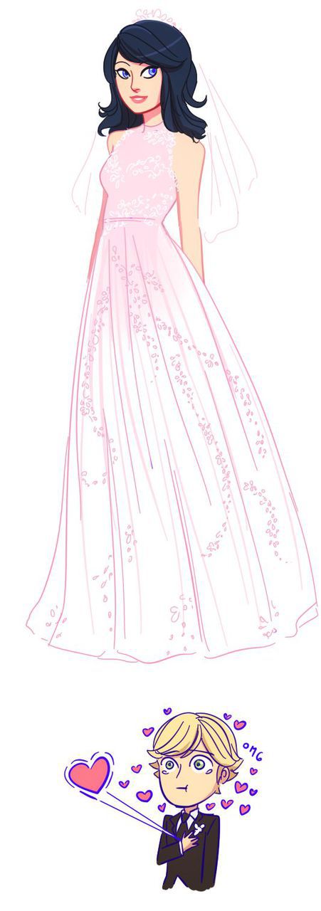 Леди Баг невеста: 10 красивых артов с Маринет в свадебном платье