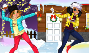 Игра для девочек: Зимняя одевалка двух подруг - битва снежками