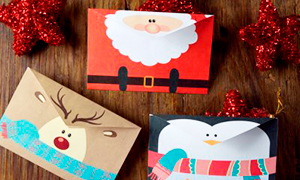 Распечатки: Новогодние конвертики с Сантой, Оленем и Пингвином