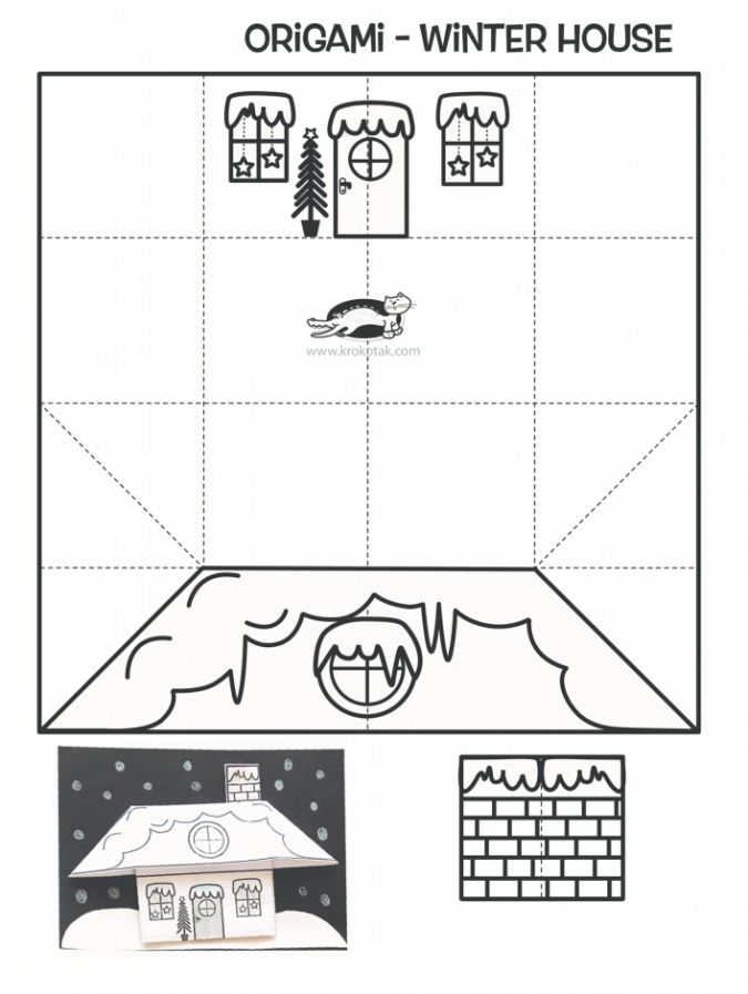 Шаблон снежный домик оригами