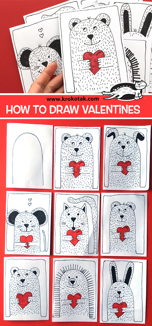 Как легко нарисовать валентинки с животными