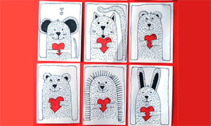 Как нарисовать простые валентинки с животными и сердечками