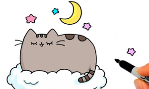 Как нарисовать мечтательного кота Пушина на облачке
