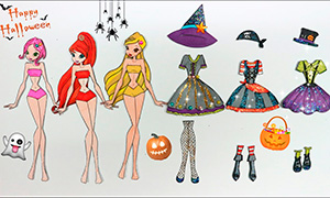 Как нарисовать красивые наряды для бумажных куколок Винкс на Хэллоуин и любой другой праздник