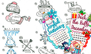 50+ идей маленьких зимних и новогодних рисунков, уголков и разделителей для личного дневника и ежедневника