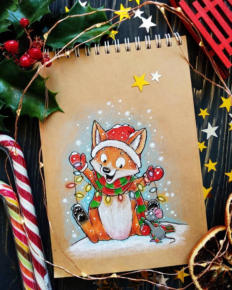 Все краски Новогодних праздников в рисунках очаровательных зверят от  Надежды Сиверс - YouLoveIt.ru