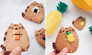 Классные печеньки с котом Пушином с разной едой в лапках