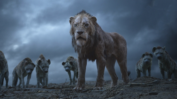Король Лев 2019 кадр из фильма с Шрамом и гиенами