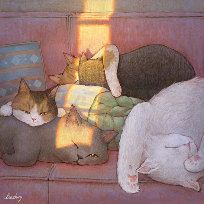 Коты картинки, рисунки художницы из Кореи