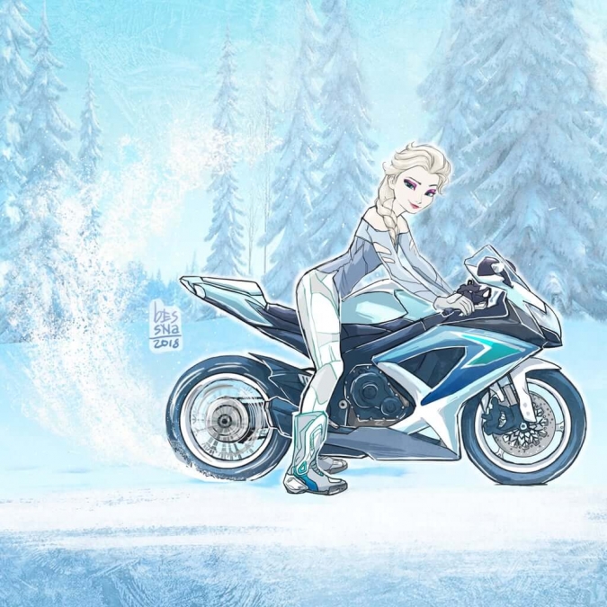 Героини мультфильмов на мотоциклах