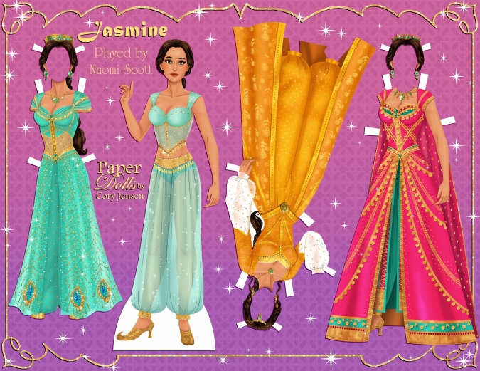 Бумажная кукла принцессы Жасмин с одеждой для вырезания, распечатать