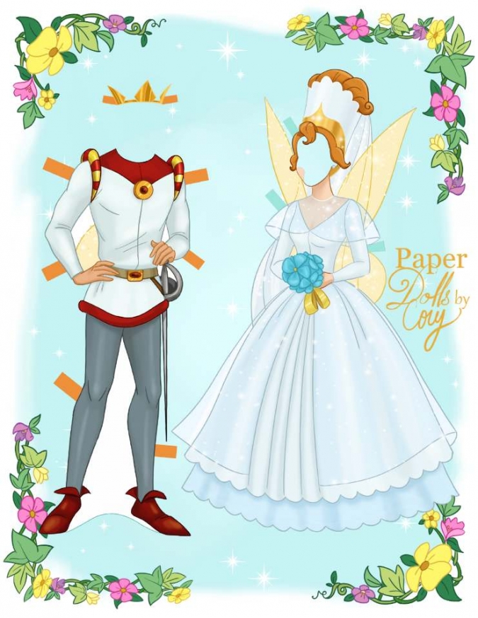 Бумажная кукла с одеждой Дюймовочка и принц