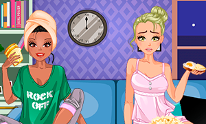 Игра для девочек: Одевалка двух подруг для вечерних посиделок перед телевизором