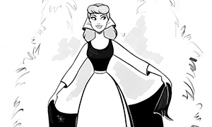 4 принцессы в крестьянских нарядах: Черно белые картинки с Белль, Авророй, Золушкой и Белоснежкой