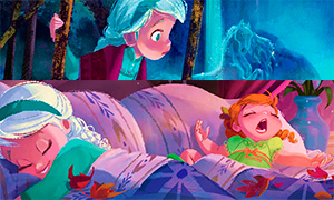 Картинки с маленькой Эльзой и Анной из книги "Анна, Эльза и секретная река" по мотивам Холодного Сердца 2