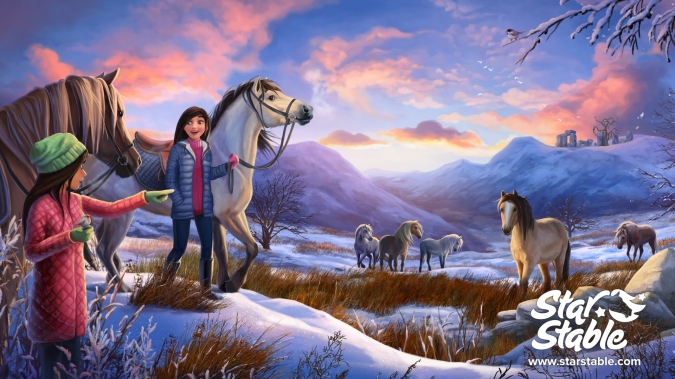 Зимние обои с лошадьми из игры Стар Стейбл