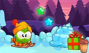Игра с зеленым монстриком: Зимние приключения - собирай падающие звезды
