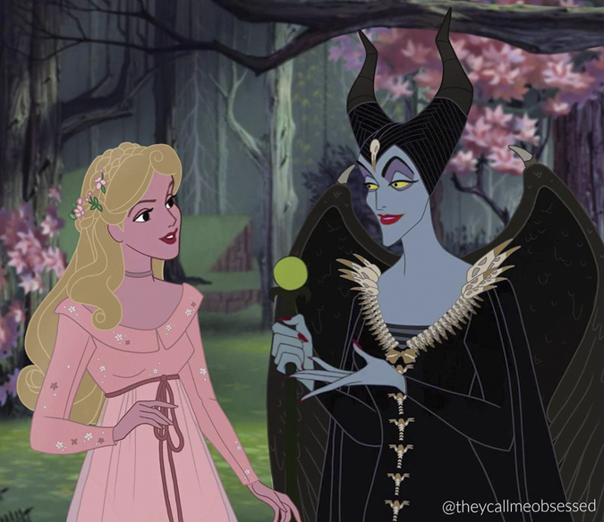 Если бы Малефисента и принцесса Аврора попали из мультфильма в кино