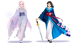 13 принцесс Диснея в нарядных кимоно
