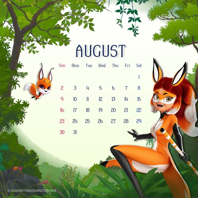 Леди Баг календарь на Август с Реной Руж
