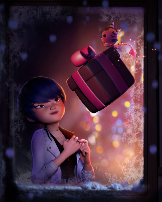 Квами приносят подарки - новогодние официальные арты с героями мультсериала Леди Баг и Супер Кот