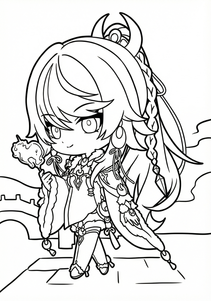 Раскраски Genshin Impact к Китайскому Новому году 2026 Цзы Бай