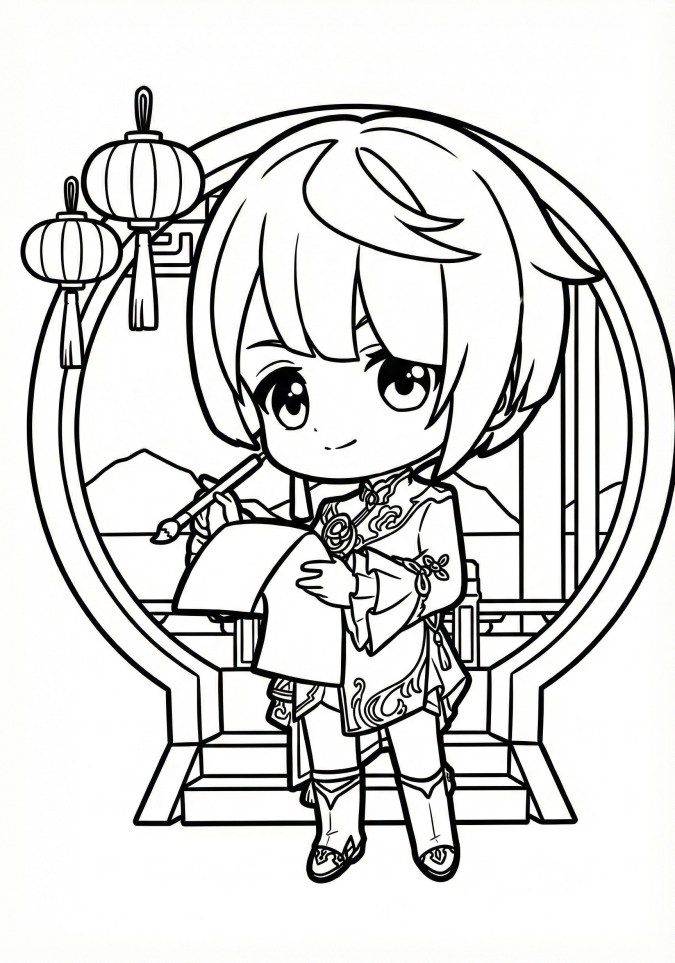 Раскраски Genshin Impact к Китайскому Новому году 2026 Син Цю