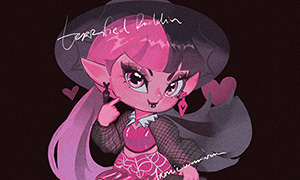 Очаровательный чиби арт с Дракулаурой и другигими героинями Монстер Хай