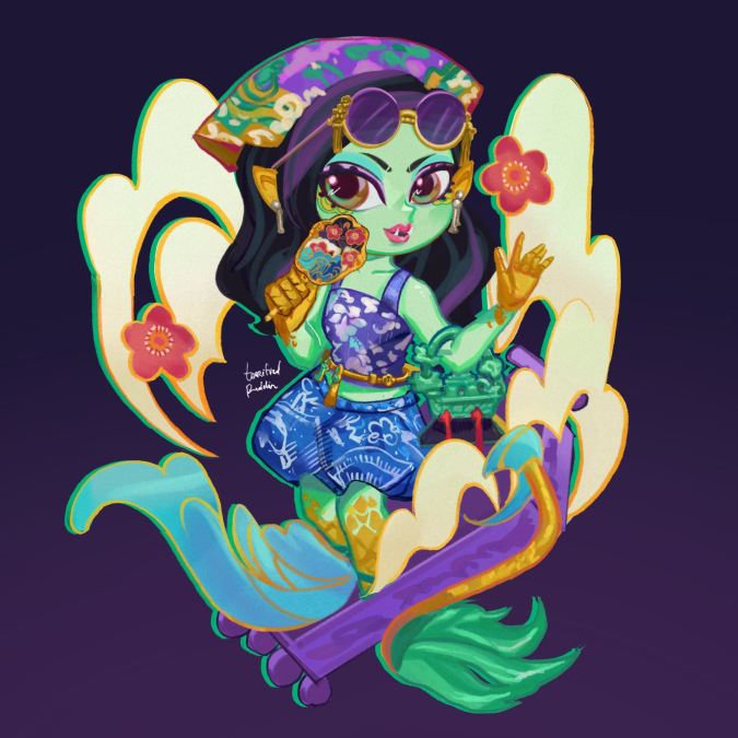 Очаровательный чиби арт с Дракулаурой и другигими героинями Монстер Хай