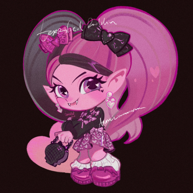 Очаровательный чиби арт с Дракулаурой и другигими героинями Монстер Хай