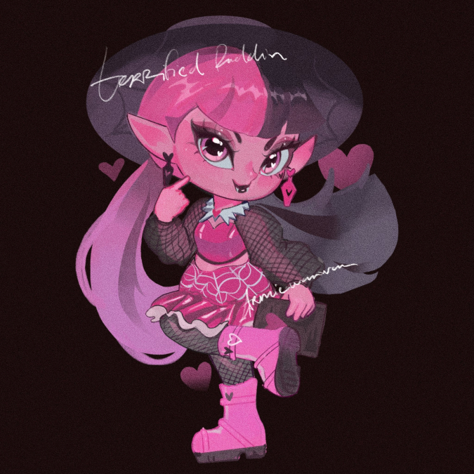 Очаровательный чиби арт с Дракулаурой и другигими героинями Монстер Хай